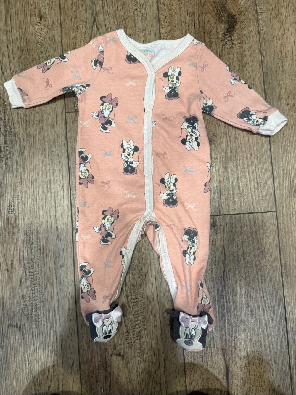 Disney Peach Minnie Mouse Footed One-Piece